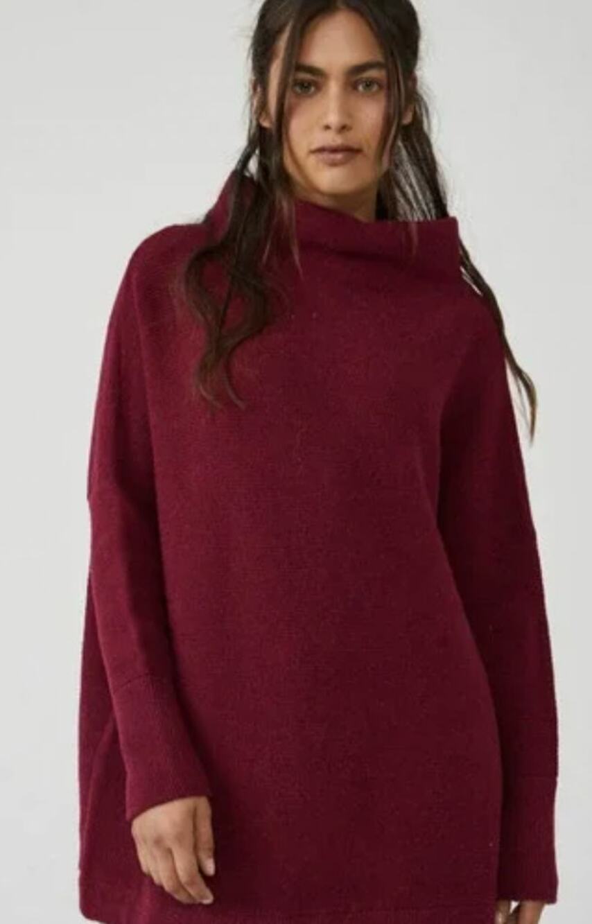 Free People ribbed ottoman oversized cranberry sweater Small